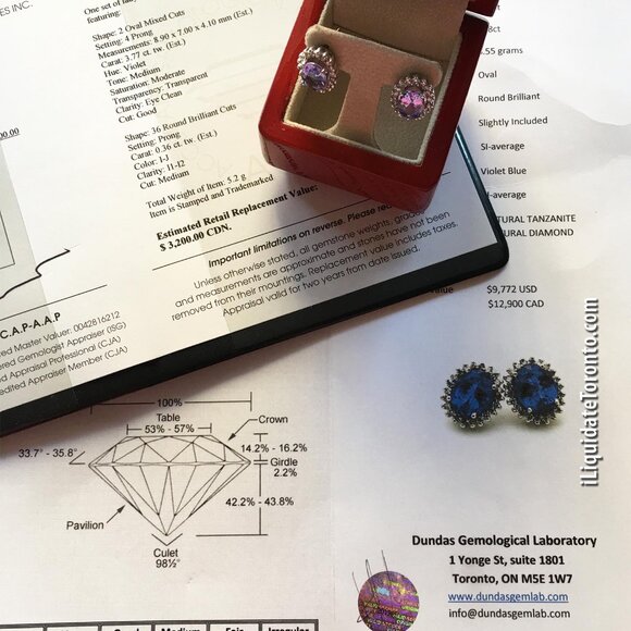 Brand New 14K White Gold Tanzanite & Diamond Halo Earrings. Pretty Periwinkle! - Picture 12 of 12